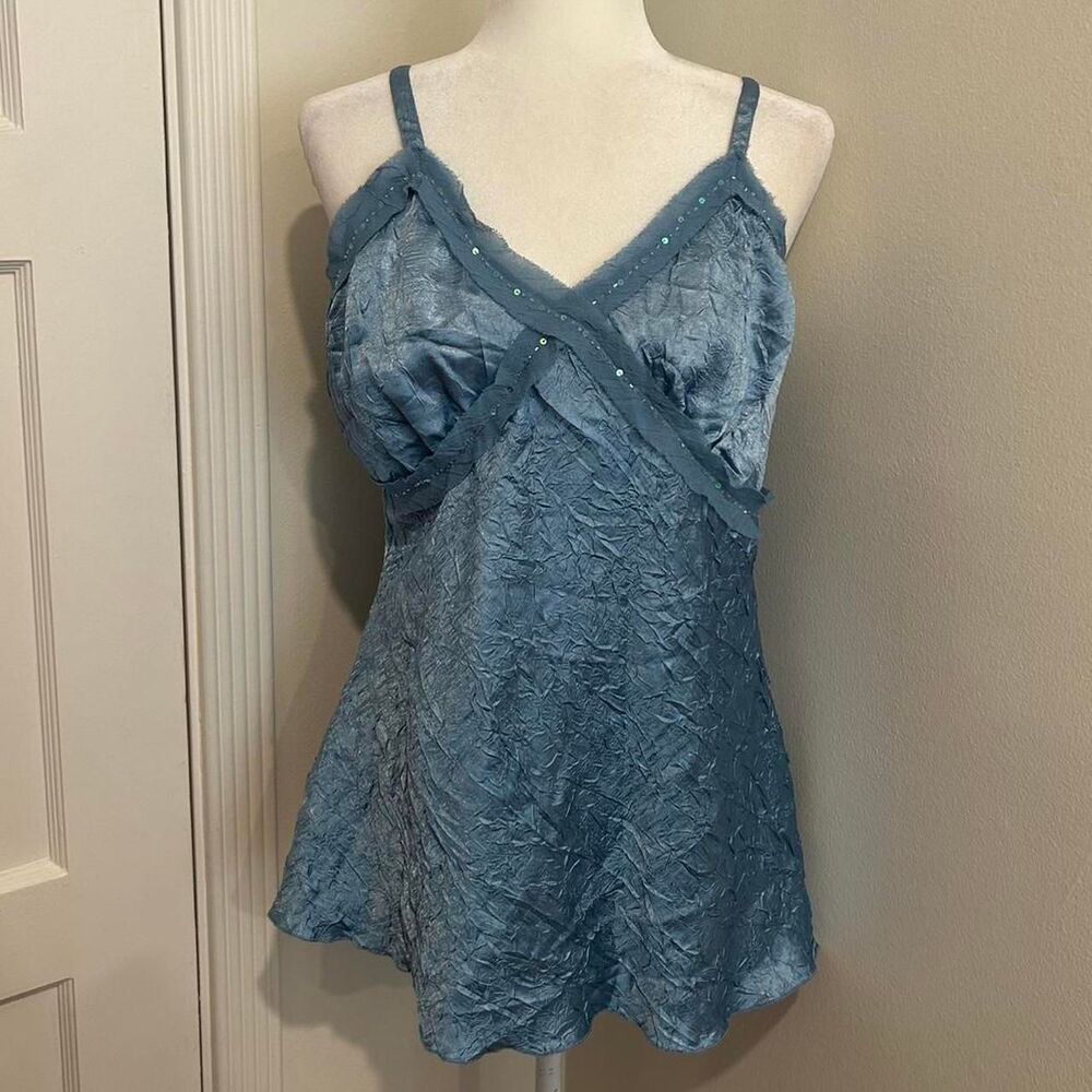 Y2k Venezia Beaded Sequins Crinkled Flowy Satin Blouse
